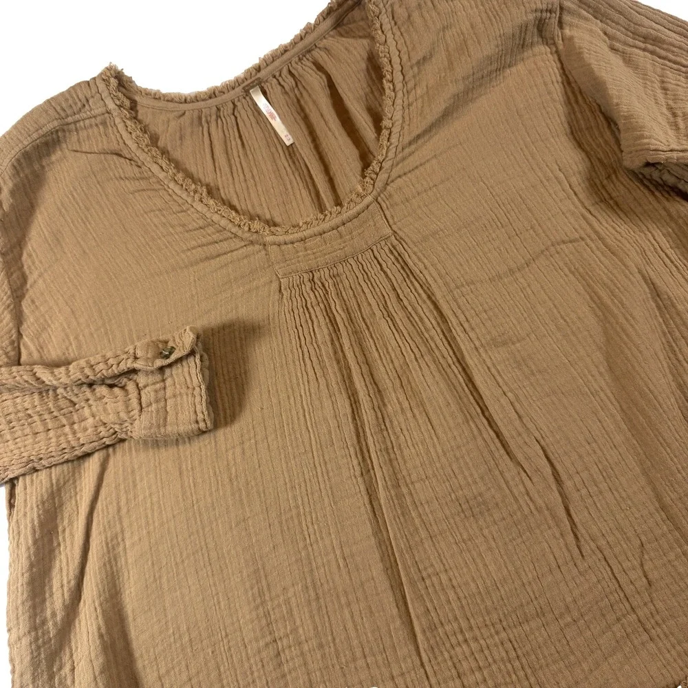 Free People Bring It On Gauze Tunic Top Mini Dress Womens XS Ponytail Brown Boho